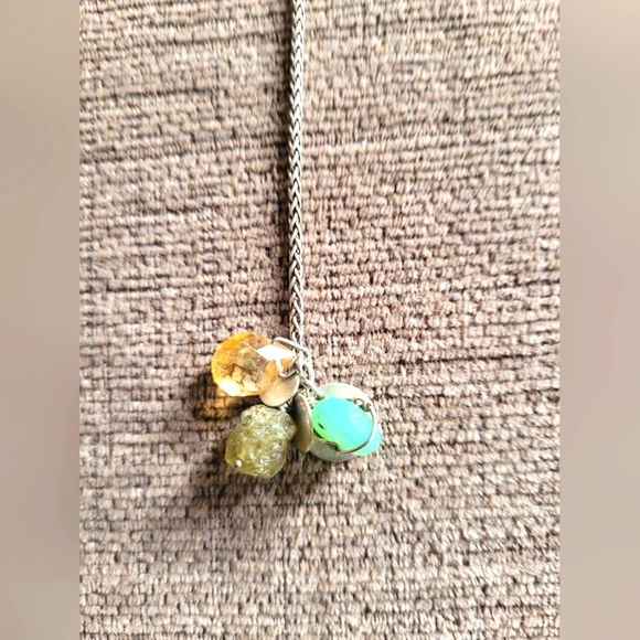 Beth Orduna Sterling Silver with citrine, peridot & chalcedonay cluster necklace - Picture 7 of 9